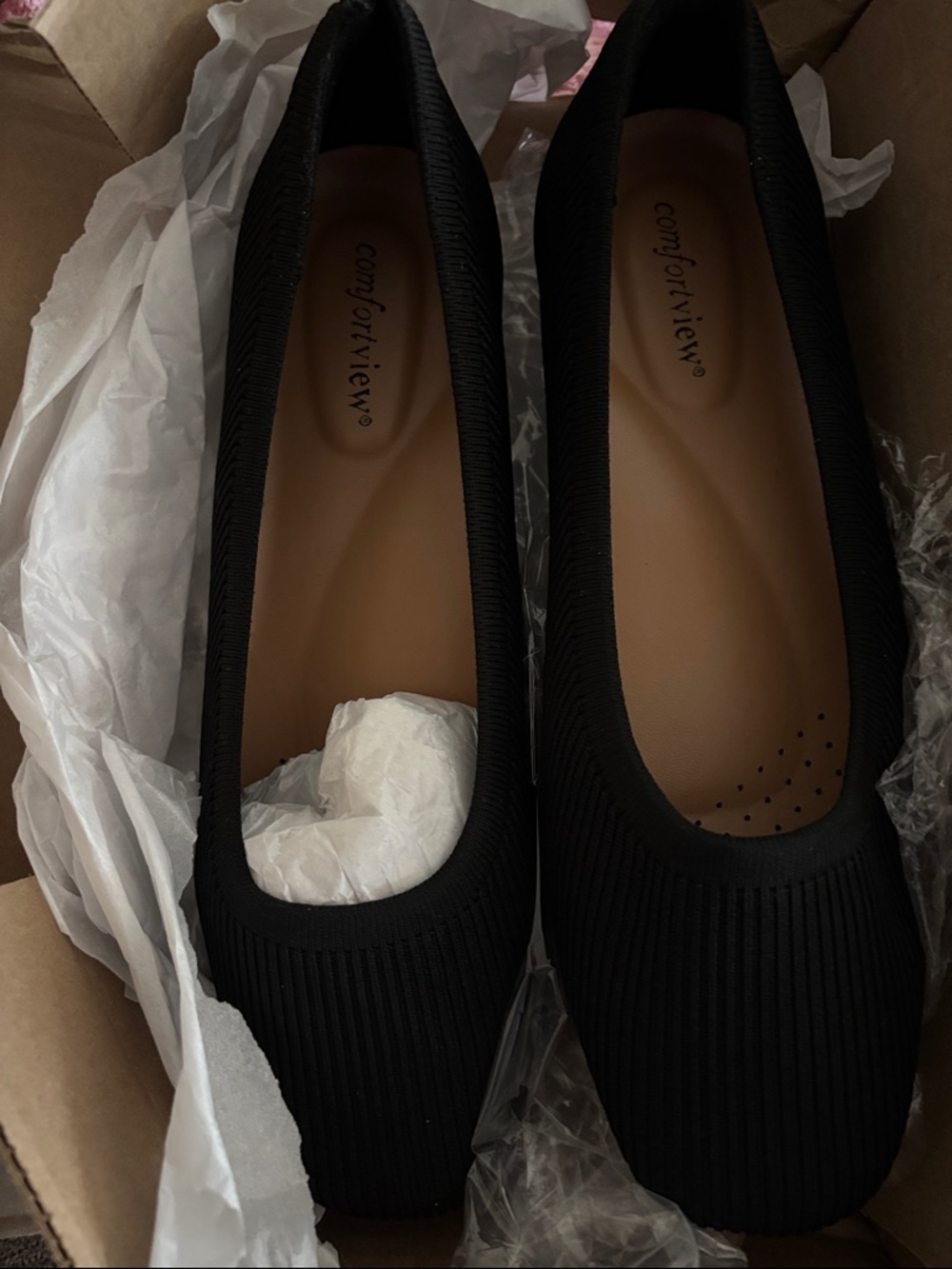 comfortview Black Ribbed Knit Ballet Flat